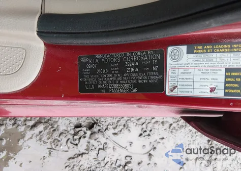 2008 Kia Spectra Ex z USA, uszkodzony, nr VIN KNAFE122885508051